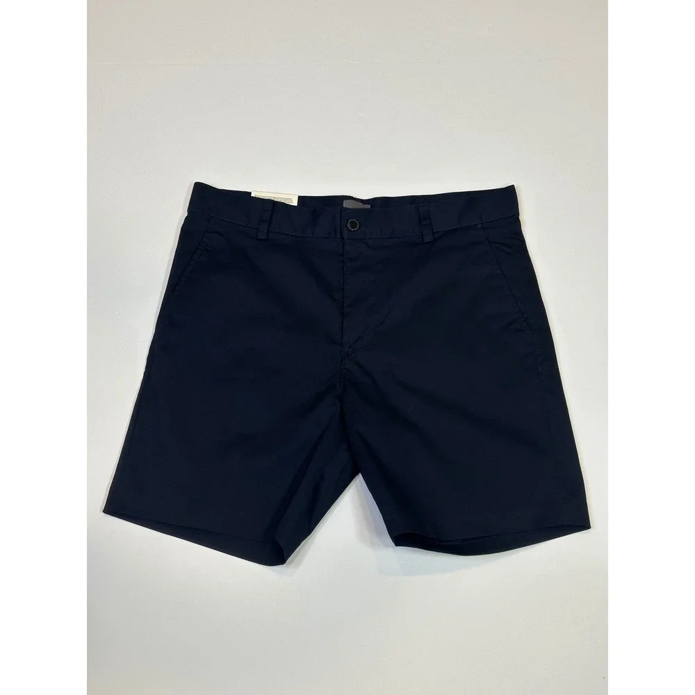 HM Regular Fit Mid Length Chino Shorts Navy Blue Cotton Twill Mens 34w NEW
